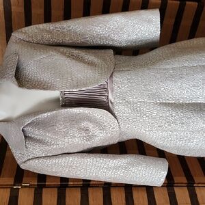 Adrianna Papelli Elegant Silver Sleeveless Dress W/ Bolero Jacket